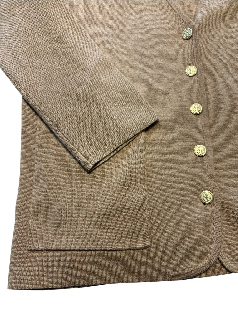 J. Crew Giselle V-Neck Sweater Blazer S Tan V-Neck Longer Gold Buttons NWT